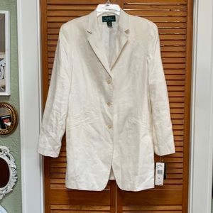 Lauren Ralph Lauren Jacket, Size 14, NWT, Linen, Cream Color, Long Sleeve